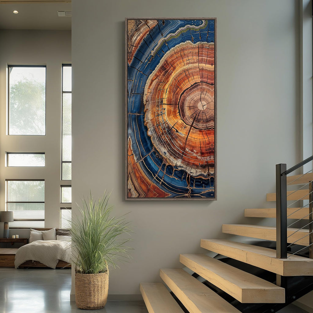 Framed Vertical Vintage Rustic Tree Ring Wall Art, 20x40 In
