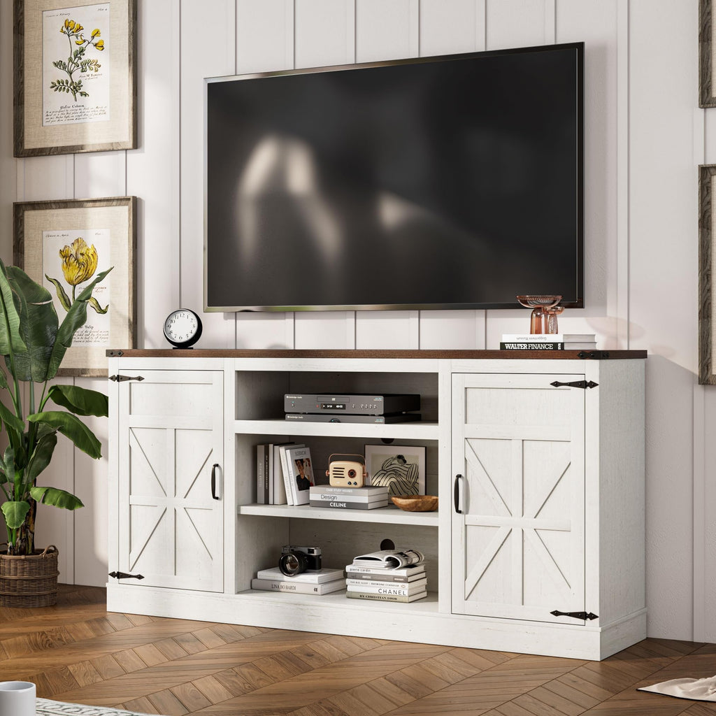 66" Farmhouse Coffee Bar with Charging Station, Sideboard Buffet with Large Storage, Wood Storage Cabinet with