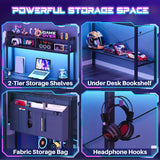 L Shaped Desk Gaming Desk, 59" L Shaped Computer Desk with LED Light & Power Outlet