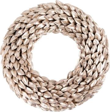 Champagne Gold Budding Leaves Glitter Christmas Wreath 11.5-inch Unlit 11.5" Un-lit