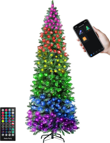 Smart Pencil Christmas Tree, 550 LED Color Changing with App Control, 1437 Branch Tips, Slim Artificial Tree