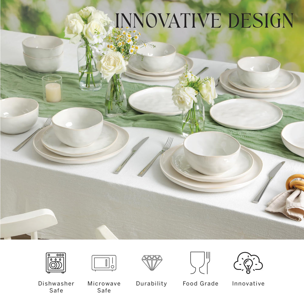 Lain Mirella 12-Piece Dinnerware Set Stoneware, Plates and Bowls Set, Dishwasher and Microwave Safe, Dish Set for 4
