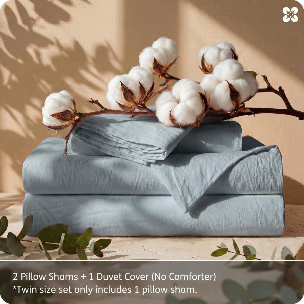 PureWoven 100% Washed Cotton Duvet Cover Set, Queen, 3-PC