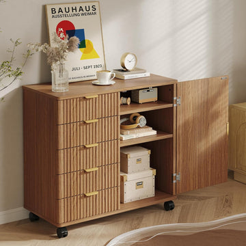 Office Storage Cabinet with 5 Drawer Adjustable Shelf, Brown