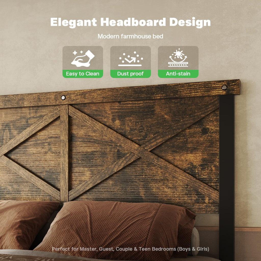 Farmhouse Bed Frame with 51" Tall Barn Door Headboard