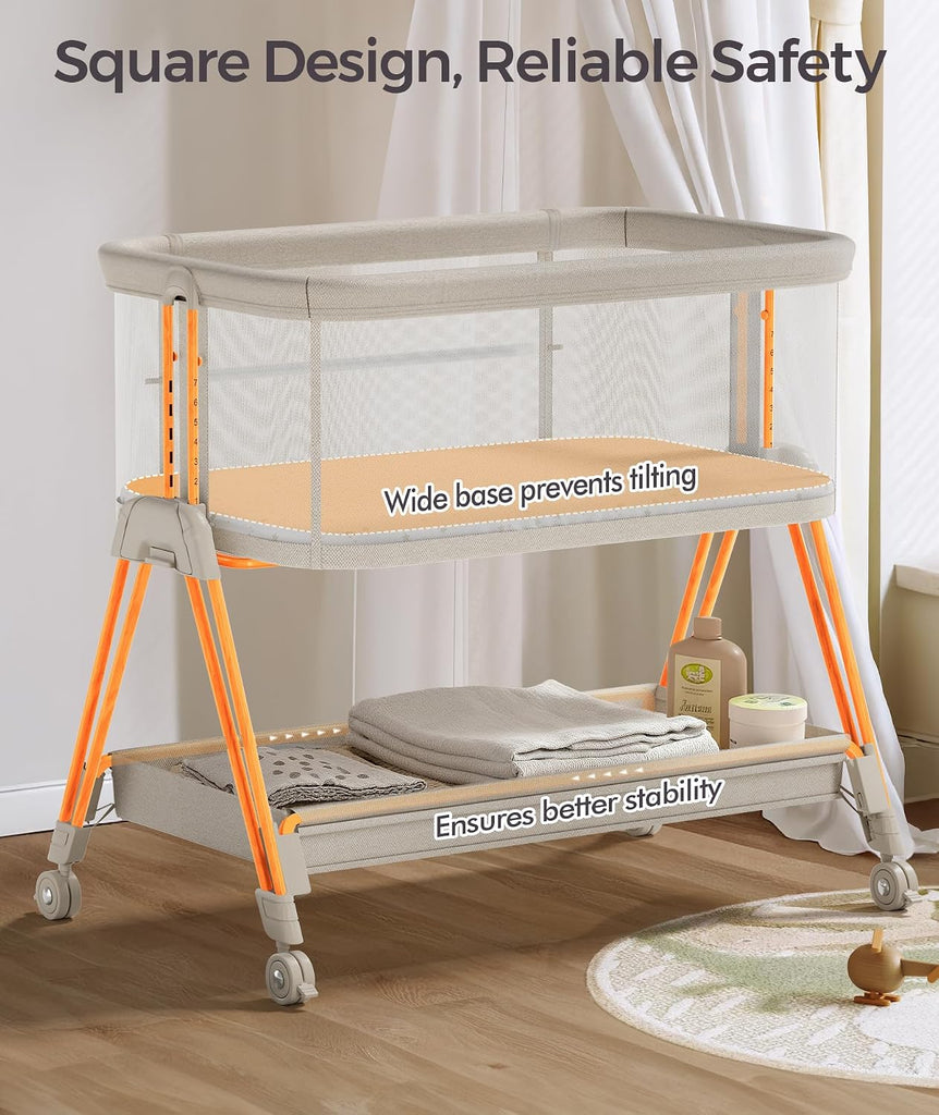 Baby Bassinets Bedside Sleeper - 3-in-1 Baby Bassinet with Wheels, Soft Mattress, Storage Tray, Full-Mesh Sides