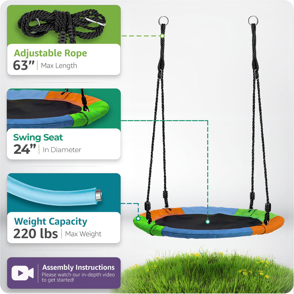 Saucer Swing, Kids Tree Glider with Adjustable Ropes (24 Inch)