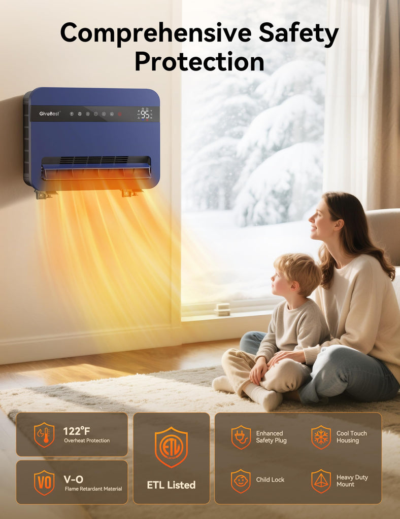 Wall-Heater-for-Indoor-Use, 1500W Electric-Space-Heater, 120°Vertical Oscillation,Works with Alexa, Adjustable