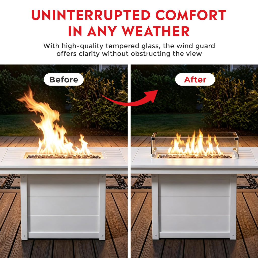 46" Modern Outdoor 55, 000 BTUPatio Backyard Rectangular Gas Propane Deck Fire Pit Table (Rocks Not Included), White