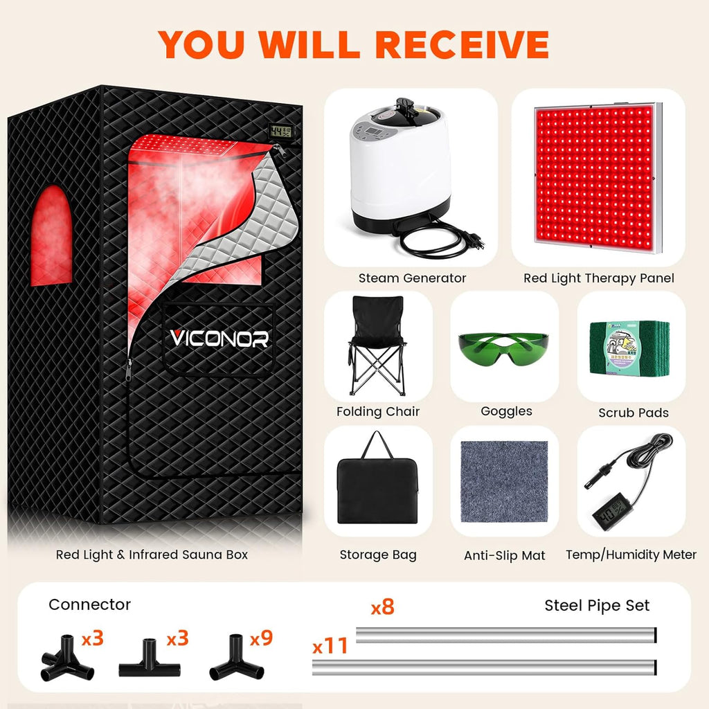 Viconor Infrared Sauna Box, Portable Steam Infrared Sauna Tent with Red Light Therapy for Home