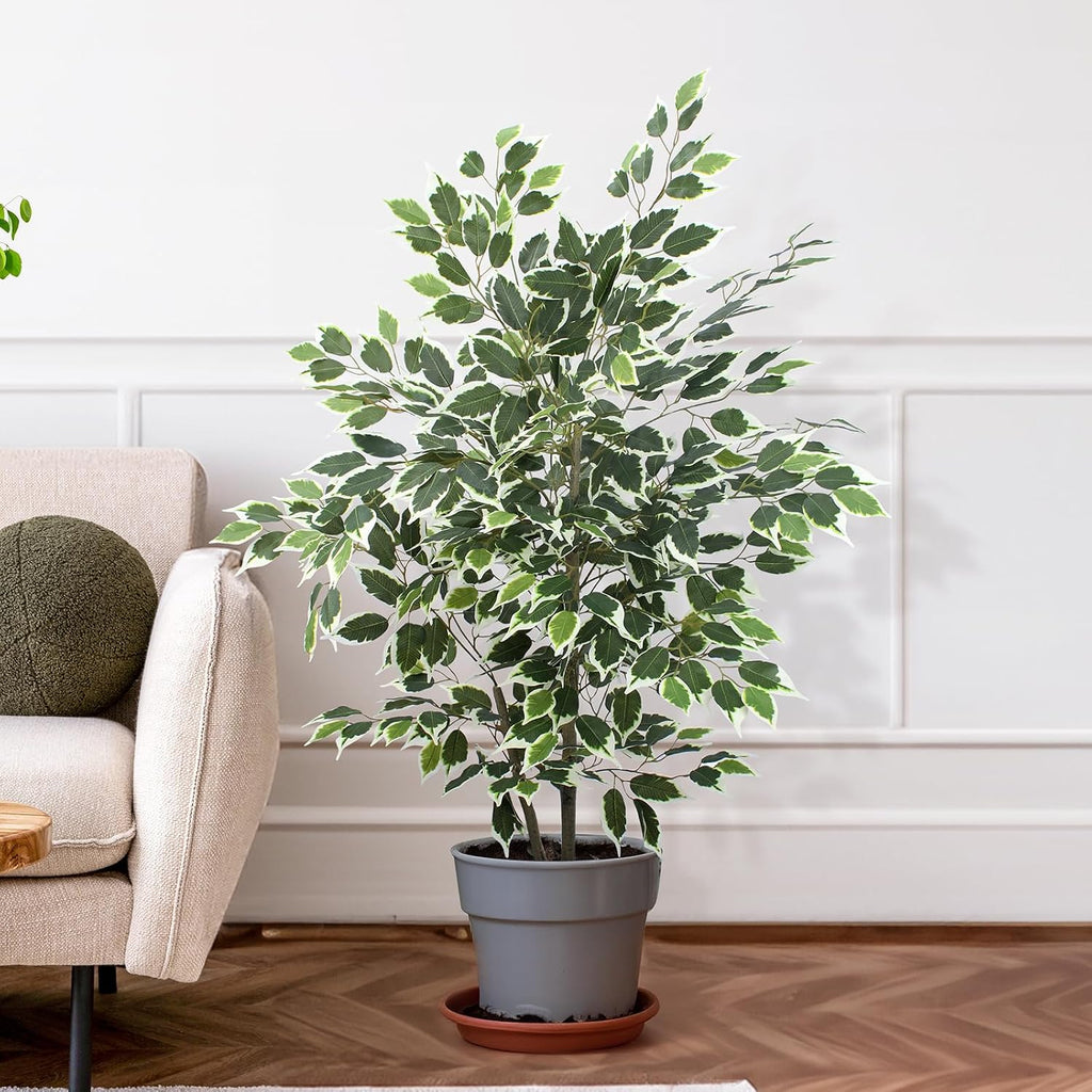 Artificial Ficus Tree - 4 FT Tall Silk Fake Tree with Pot - Lifelike Foliage & Branches Decor