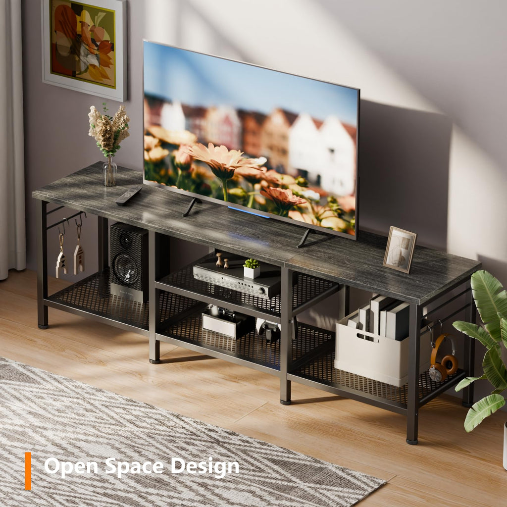 55 Inch TV Stand, Entertainment Center with Shelves, Black Oak
