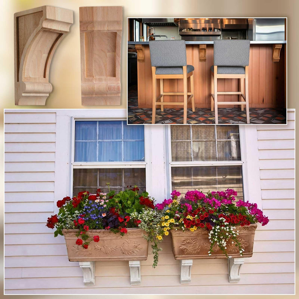 2 Pack Solid Wood Corbels, 3 1/4" w X 4" d X 8" h, Built-in