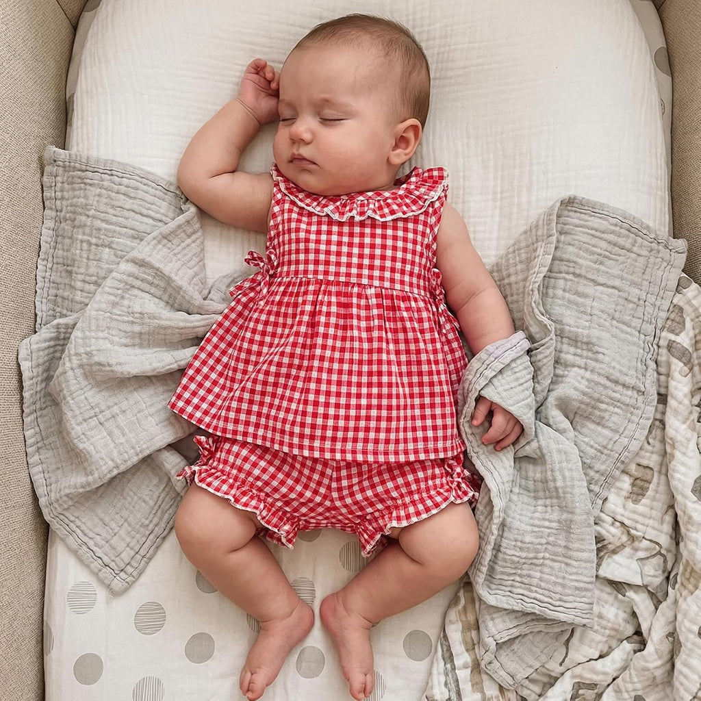 Toddler Baby Girl Summer Outfits Plaid Sleeveless Vest Tank Top Ruffles Shorts Infant Gingham Clothes Set