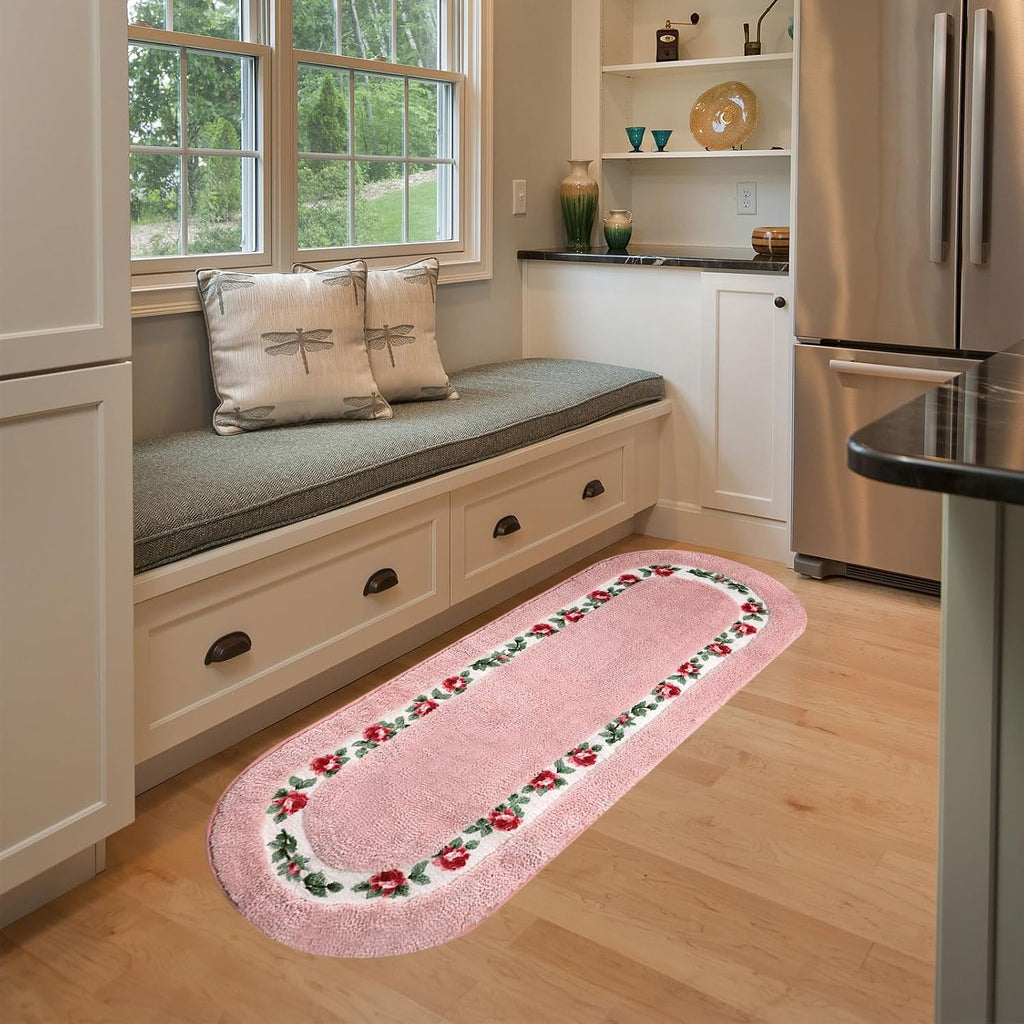 Rose Floral Area Rugs Ultra Soft Low Pile Shag Rug, Non Slip Washable Modern Floor Mat Pad Bedroom Bathroom Dorm