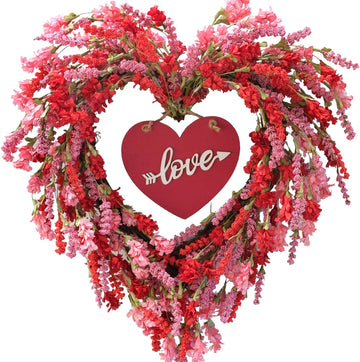18 Inch Valentine's Day Wreath for Front Door Spring/Summer Red Flower Heart Wreath with Sign for Wedding Window Home