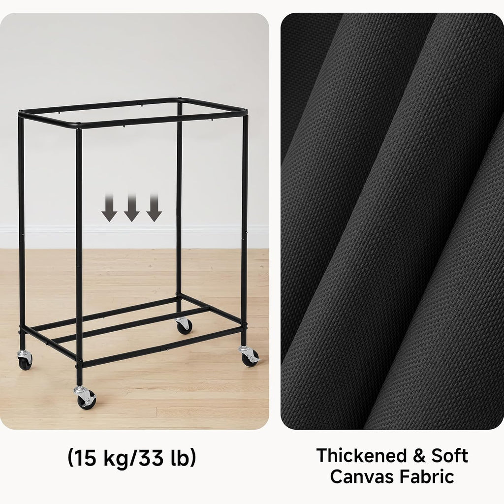 2 Section Laundry Hamper, 100L Black Sorter Cart with Wheels