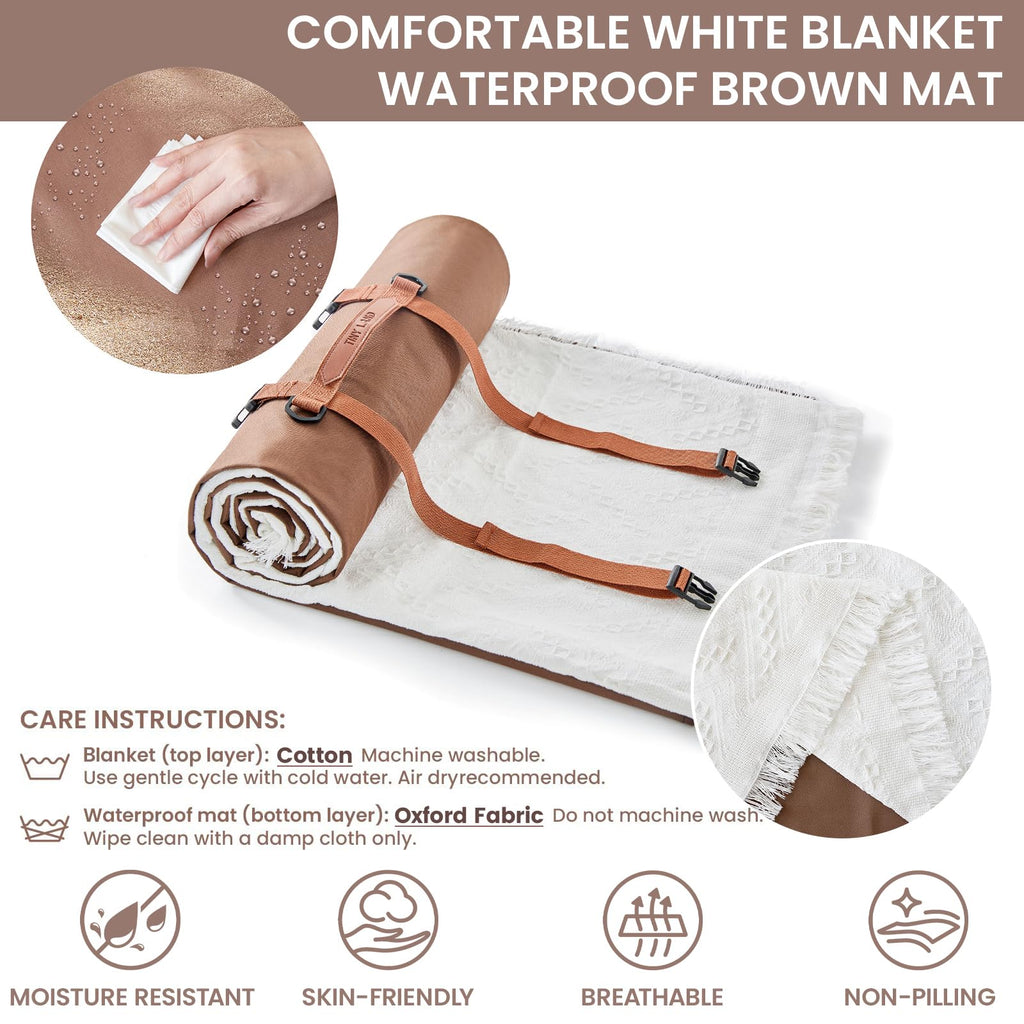 Land Picnic Blankets, 2 in1 Double Layer Waterproof Mat + Blanket