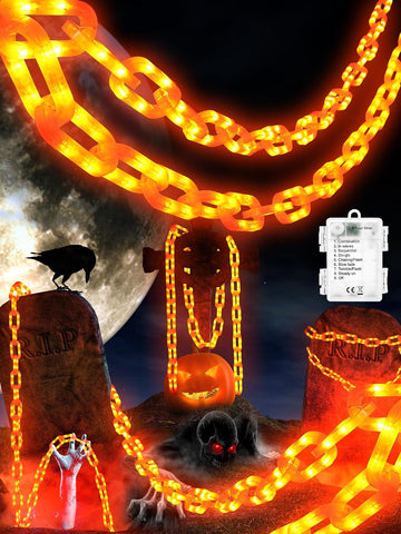 Battery Halloween Chain Lights, 10 FT 160 LED Orange Light-Up Plastic Timer