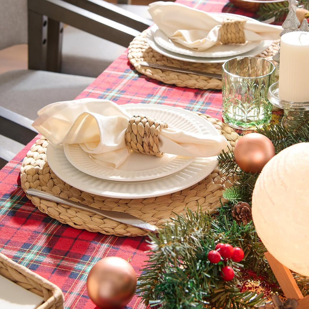 Round Woven Placemats, Natural Water Hyacinth Wicker Place mats, Braided Straw Table Mats, Charger Plates - Set of 6