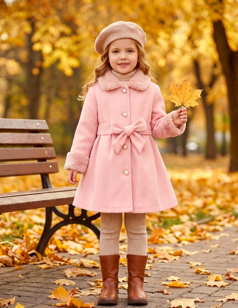 Girls Winter Coat Toddler Faux Fur Collar Fall Jacket Pink