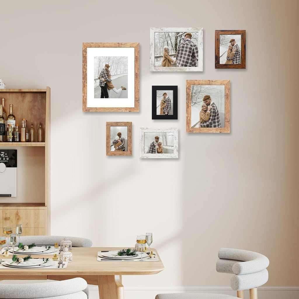 8x10 Picture Frame Set of 6, Brown Rustic Frame with High Definition Real Glass, 8 x 10 Wood Photo Frames for