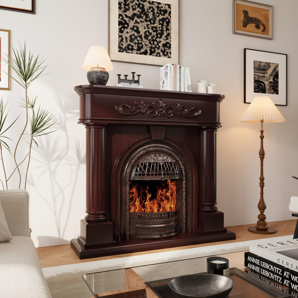 50" Electric Fireplace with Mantel(Cherry Red)