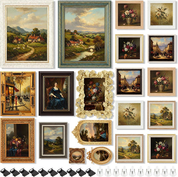 20 Pack Vintage Picture Frames for Wall,Simple Style | Tabletop Display Ornate, French Country Frames, Farmhouse