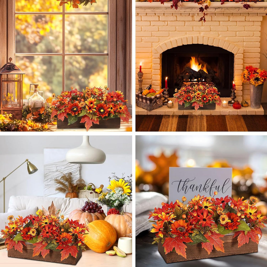 Fall Decor Floral Table Arrangement with Harvest Planter Wooden Tray