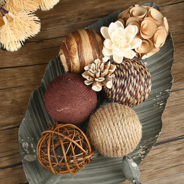 Decorative Bowl & Vase Filler Balls Decor PCS Natural Tone Rattan Wicker Balls Centerpieces Decoration - Set of 6
