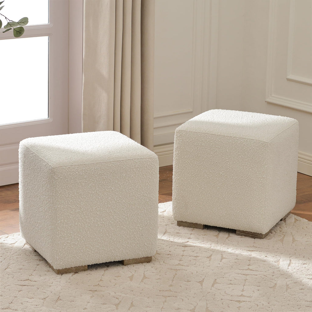 18.5" Wide Modern Square Boucle Ottoman Set of 2