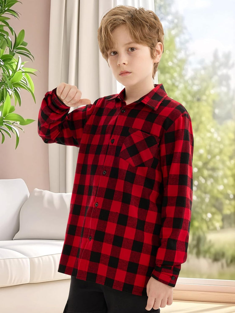 Boys Flannel Shirt Kids Long Sleeve Shirts Button Down