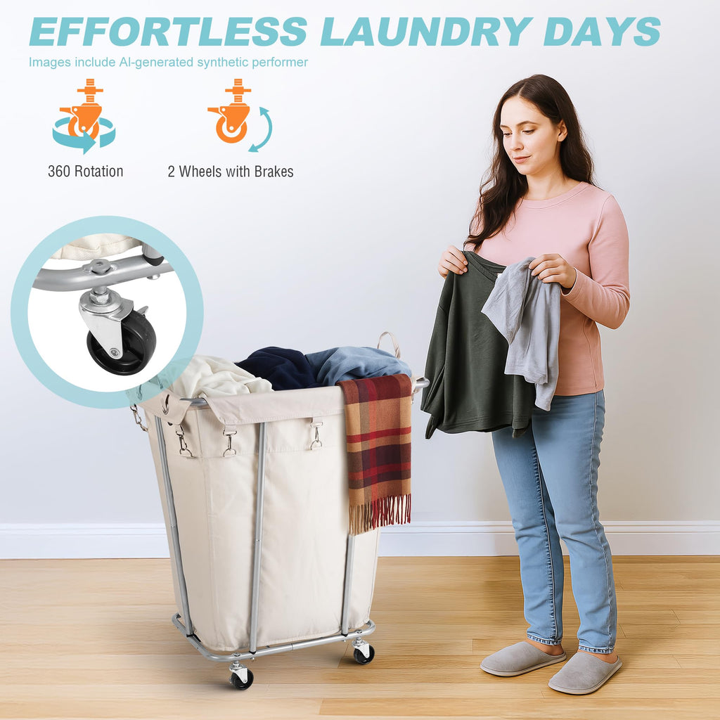 120L Rolling Laundry Hamper, Beige