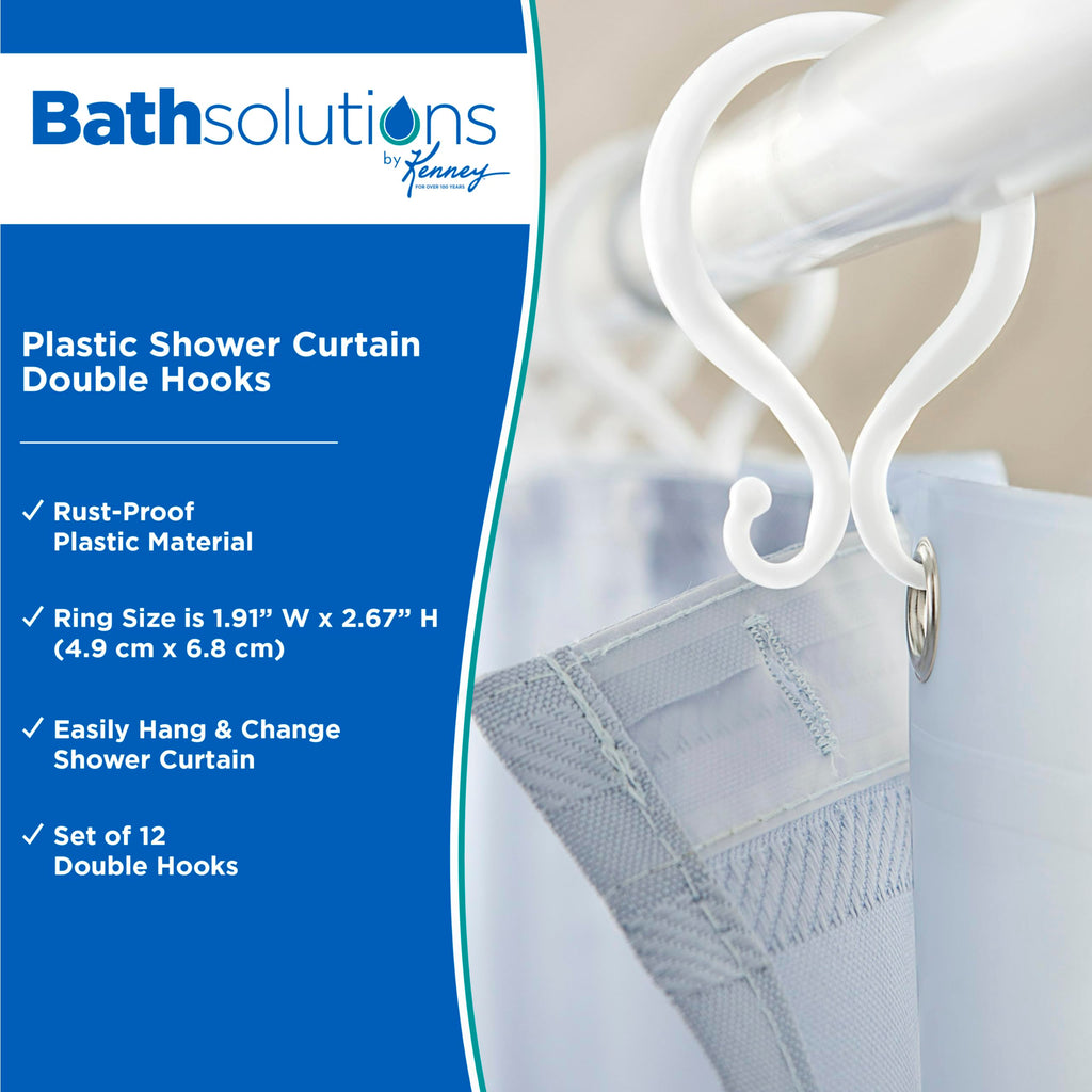 Shower Curtain Rings, Rust-Proof Plastic Double Hooks with Smooth Glide Design, Fits Standard Shower Curtain Rods