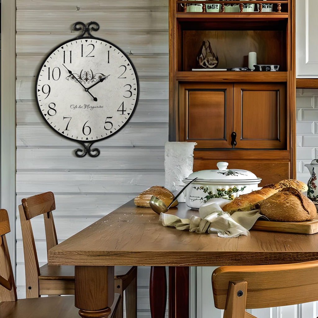 30 Inch Wall Clock, Extra Large Farmhouse Wall Clock, Wrought Iron Frame with Warm Gray Finish, Silent Battery