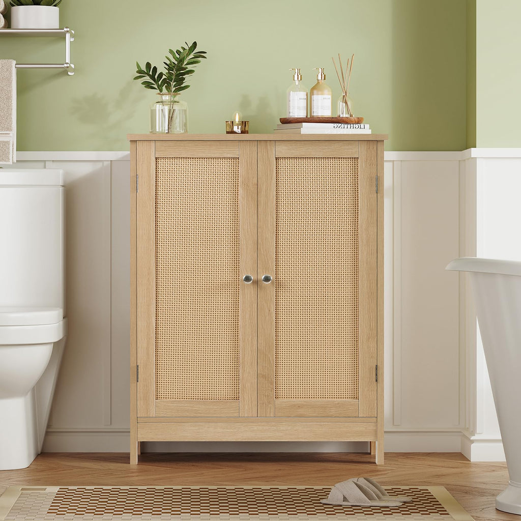 Storage Cabinet, Rattan Cabinet with Adjustable Shelf, Nature