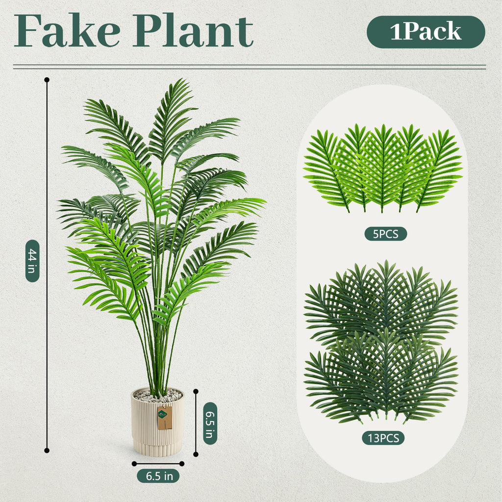 44" Tall Artificial Palm Tree Indoor in Ribbed Light Beige Pot