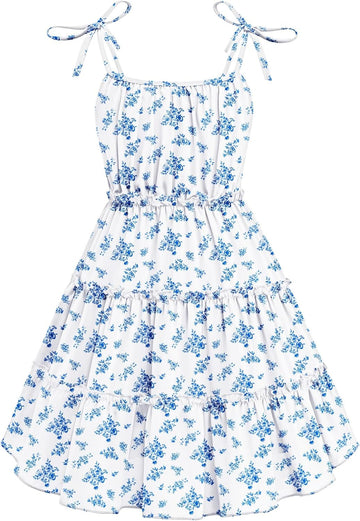Girls' Summer Sundress Boho Spaghetti Strap Ruffled Tiered Dresses