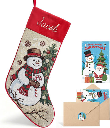 With Embroidered Name,Soft Velvet Cuff with Snowman Jacquard Design Xmas Stockings,18Inches Vintage Stocking
