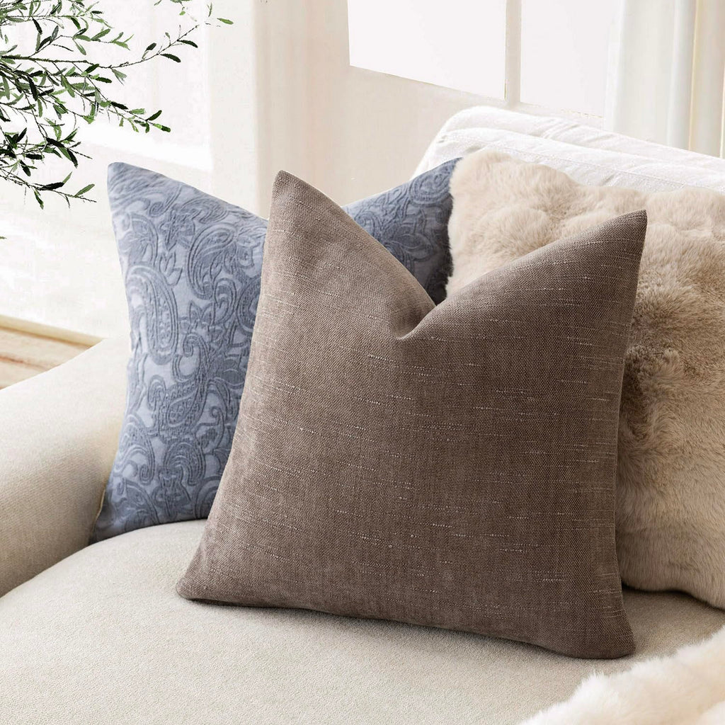 Solid Textured Chenille Throw Pillow Covers 18x18 Inch, Taupe