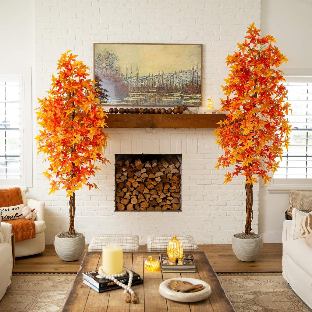 8ft Autumn Deluxe Maple Artificial Fall Tree - Harvest Season Decor - Indoor Faux Plant Display