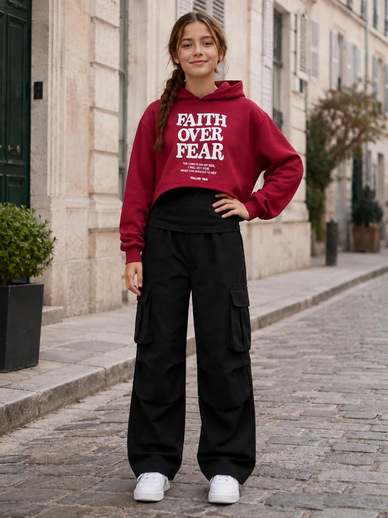 Girls 3 Piece Outfits Hoodie and Cargo Pants Set Streetwear Tracksuit Fall Winter for Kids Teens