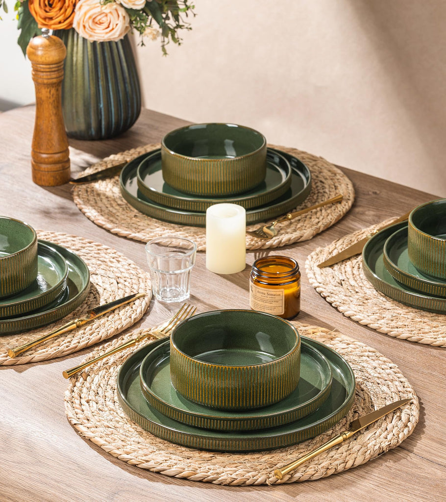 Stoneware Dinnerware Sets for 4, 12 Pieces Plates and Bowls Set