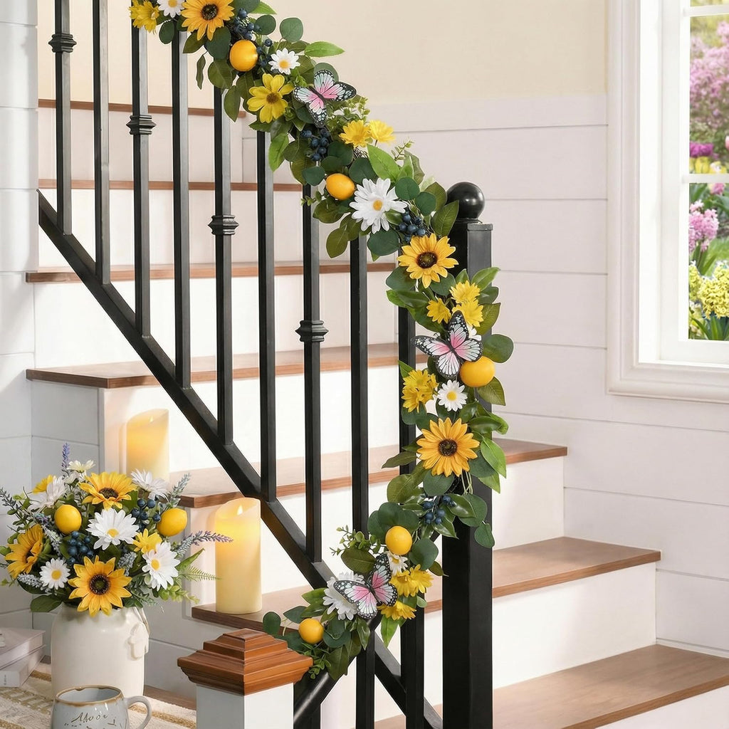6ft Artificial Lemon Sunflower Summer Garland for Mantel
