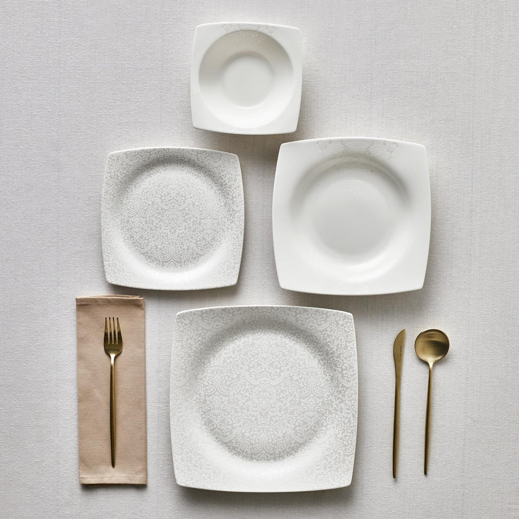 Flava Bone China Dinnerware Set for 6, 24-Piece White Dinner Set, Lightweight & Durable Fine Bone China Plates