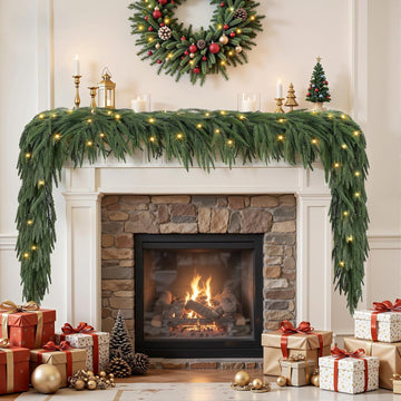 9FT Artificial Christmas Garland with Lights, Norfolk Pine Garland