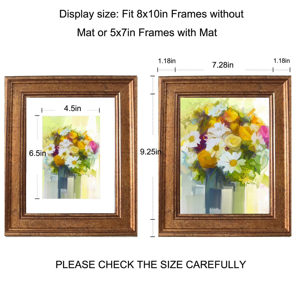 8x10 Picture Frame Set of 4, Rustic Bronze Picture Frames for Table or Wall Hanging