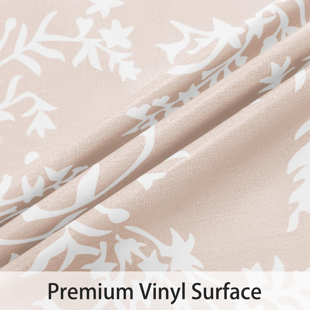 Round Vinyl Fitted Tablecloth with Flannel Backing Elastic Edge Plastic Table Cover - Warm Brich - Waterproof
