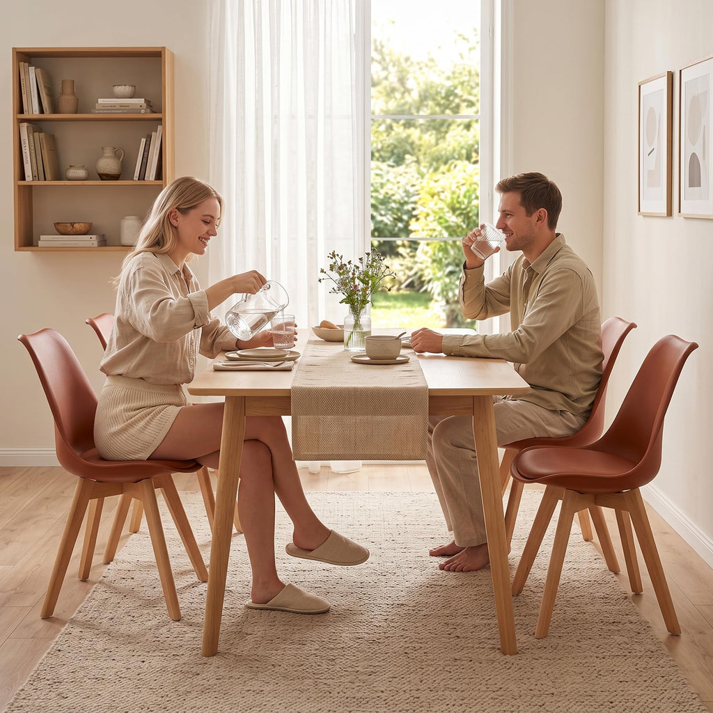 Mid Century Modern Dining Chairs, Shell Lounge Plastic Side Chair with Soft Padded and Wooden Legs Living Room Bedroom