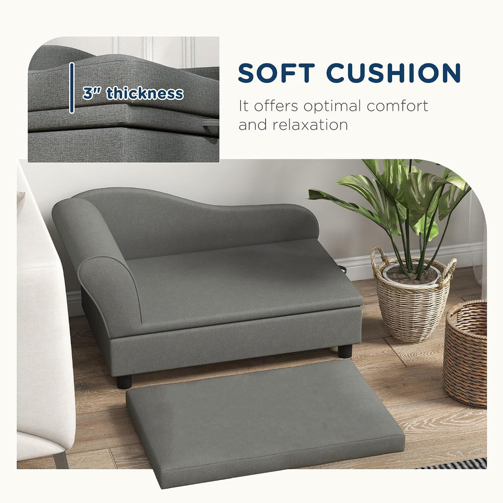 Pet Sofa, Dog Couch, Elevated Pet Bed for Small Dogs, with Hidden Storage, Soft Tufted Cushion, Gray
